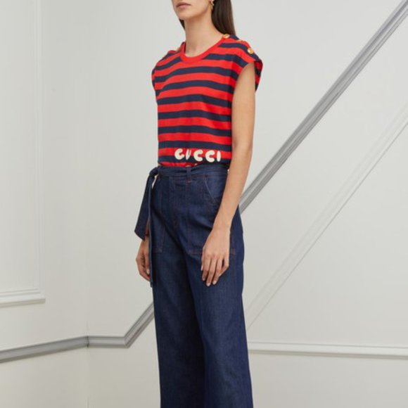 Gucci S/S Striped Pour La Cote D'Azur T-Shirt Red - Picture 5 of 6